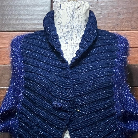 Vintage Knitting Needles Fuzzy Textured Open Front Short Sleeve Knitted … - Picture 2 of 6